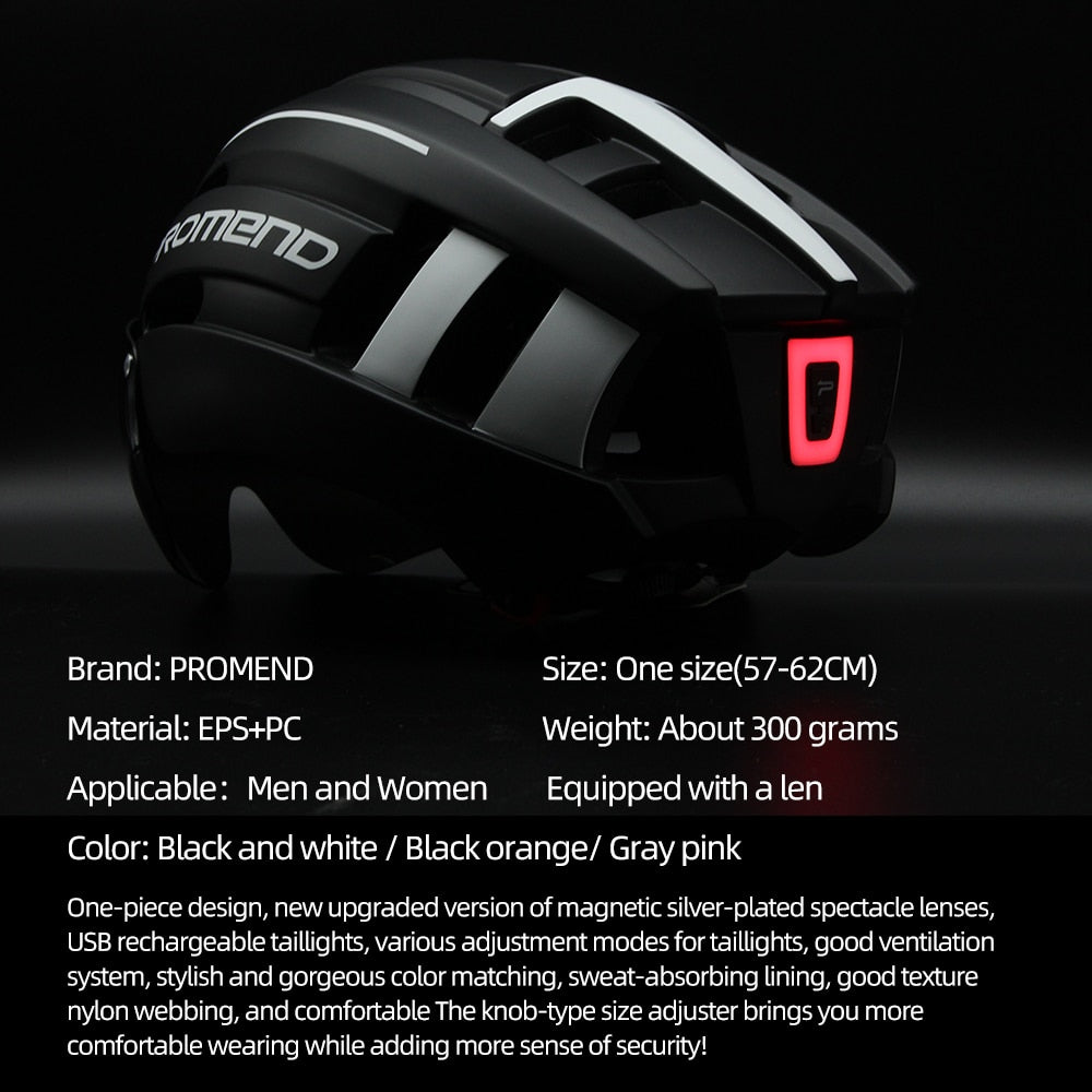 Casco de bicicleta luz LED recargable, ajustable moldeado integralmente.